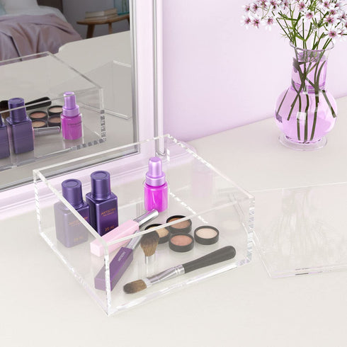 NIUBEE Decorative Acrylic Box with Lid, Clear Box Square Stackable Mult-Purpose for Office and Home (X-Large)