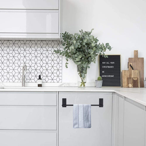 NearMoon Self Adhesive Bathroom Towel Bar - Stainless Steel Bath Wall Shelf Rack Hanging Towel Stick On Sticky Hanger Contemporary Style, NO Drilling (Matte Black Finish, 24-Inch Towel Rack)