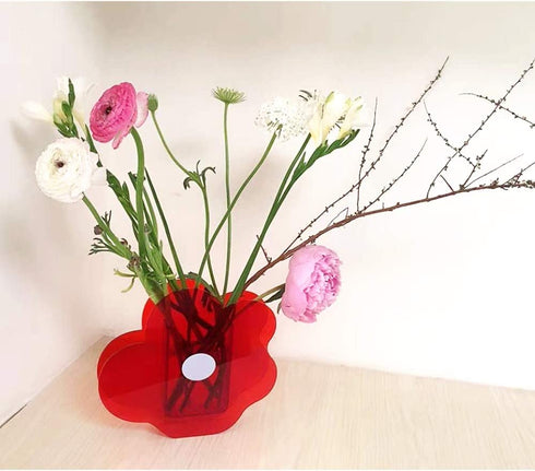 Flushbay Acrylic Flower Vase Ins Style Floral Arrangement Vases Red Flower Floral Vases and Containers for Wedding Centerpieces, Home Decorations, Office Ornaments (Red)