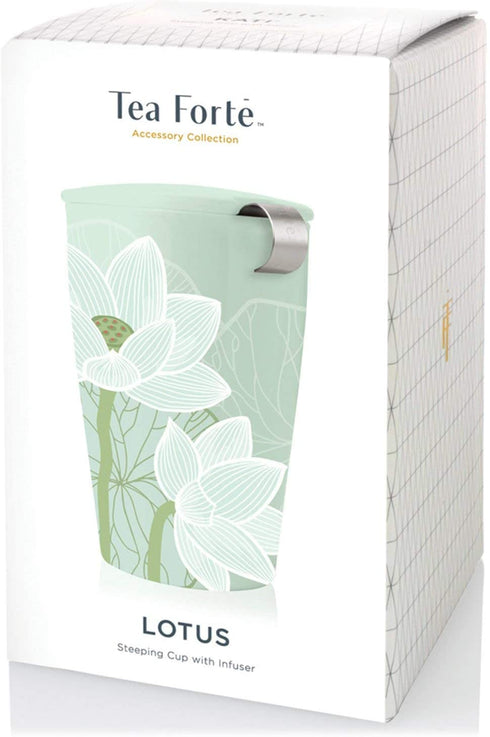Tea Forte Kati Cup Lotus, Ceramic Tea Infuser Cup with Infuser Basket and Lid for Steeping Loose Leaf Tea