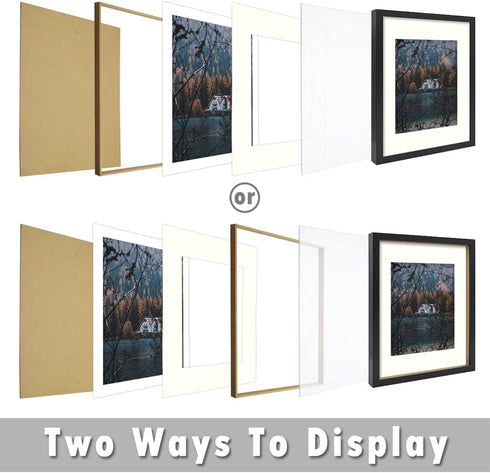 Frametory, 11x14 Frame for 8x10 Photo Smooth Wood Grain Finish Frame with Ivory Mat for Photo - Includes Sawtooth Hangers and Real Glass - Landscape/Portrait, Wall Display (Black, 1 Pack)