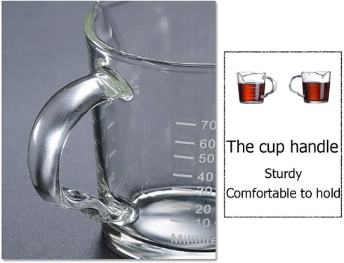 Espresso Shot Glass 3-Ounce Triple Pitcher Barista Double Spouts With Pouring Handle (2 Pack)