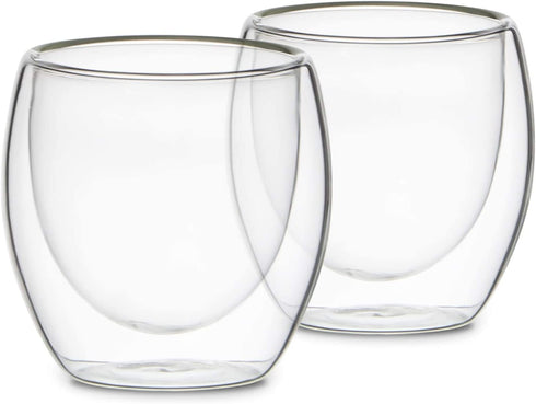 Kaffe 3oz Small Espresso Cups. Double-Wall Borosilicate Glass Coffee Cups. Set of 2 (Two)