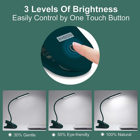 Evesala USB Rechargeable Book Light Brue, Personal Dimmable LED Book Reading Light Clip On Headboard, Battery Powered Bunk Bed Reading Light for Kids, Girls Night Light Reading in Bed