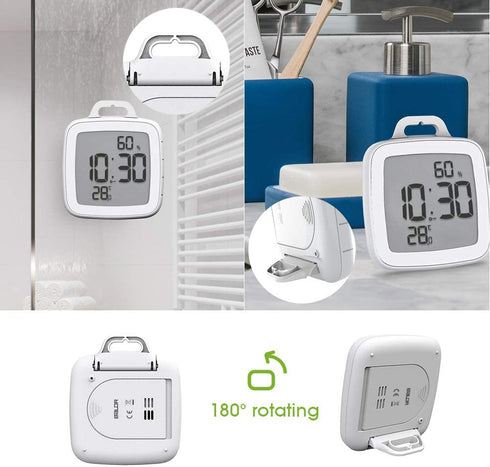 BALDR Digital Shower Clock with Timer | Waterproof Design, Perfect for The Bathroom - Displays Time, Temperature, and Humidity(White)