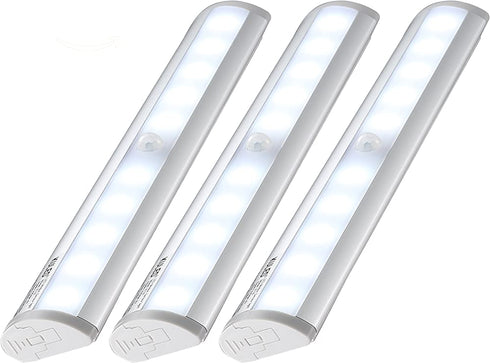 Kuled 10-led Wireless Motion Sensing Stick-on Anywhere Step LED Light Bar with Magnetic Strip, Pure White, 3-Pack