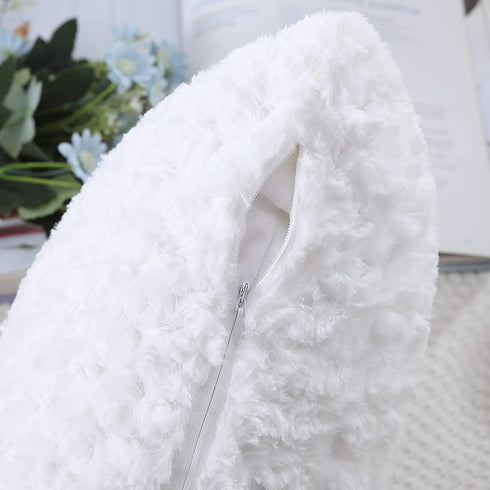 Bright White Fur Throw Pillow Covers 3D Rose Pattern Set of 2 20x20 Inch Fluffy Decorative Pillow Covers for Couch Bed Sofa