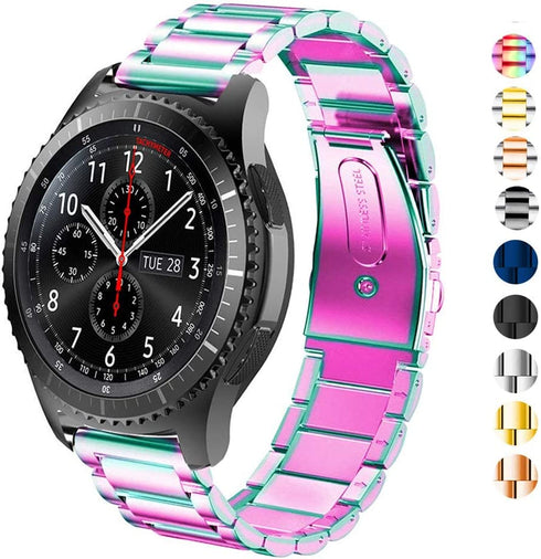 SPINYE Band Compatible for Samsung Gear S3 Frontier/Classic/Galaxy Watch 46mm / Galaxy Watch 3 45mm, 22mm Solid Stainless Steel Metal Replacement Strap for Women Men (Rainbow)