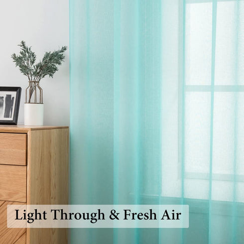 MIULEE Turquoise Blue Linen Textured Sheer Curtain for Bedroom Living Room Semi Transparent Farmhouse Window Net Panels for Kids Nursery 2 Pieces W 54 x L 84 inches Long