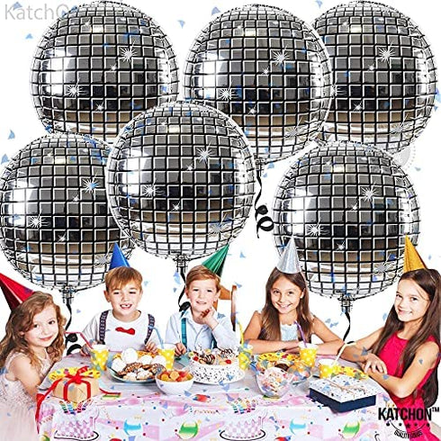 Big, Silver Disco Ball Balloons - 22 Inch, Pack of 6 | 4D Sphere Round Metallic Disco Balloons for Disco Party Decorations | Disco Ball Decorations for Bachelorette Party Decorations, 70s Theme Party