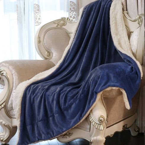EMME Sherpa Fleece Blanket Reversible Warm Cozy Microfiber Soft Plush Throw Blanket, Fuzzy Blanket Ultra Luxurious Plush Blanket for Bed Couch Sofa Outdoor Travel (Navy, 50"x60")