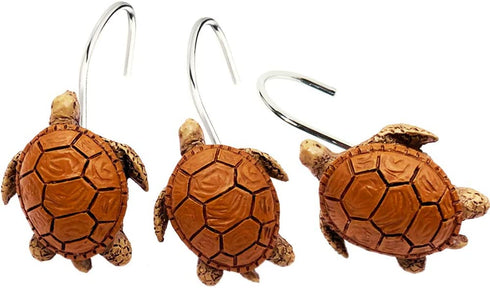 Chictie 12 Pieces Cute Turtle Shower Curtain Hooks Rings Set for Bathroom Rust Proof Chrome Cartoon Decorative Hangers