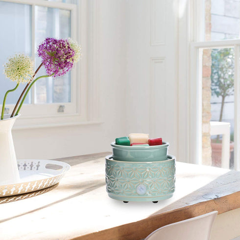 ASAWASA Wax Melt Warmer Ceramic Electric ,Candle Wax Warmer Burner for Scented Wax,Candle Melter and Scentsy Warmer for Aromatherapy Spa Home Office(Cyan Hexagon Pattern)