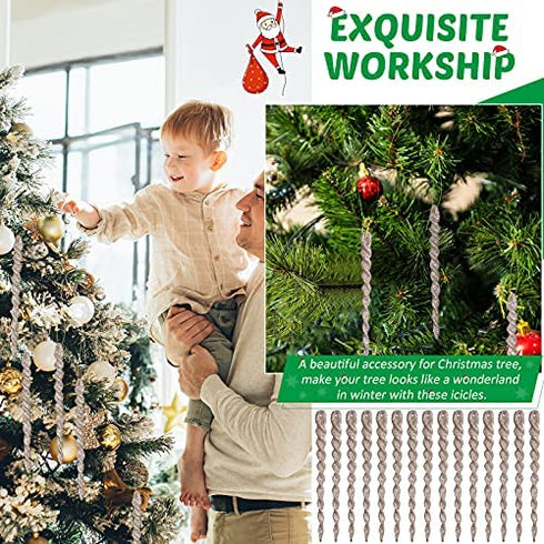 60 Pieces Twisted Icicle Ornament Christmas Tree Glitter Spiral Strip Hangings for Holiday Party Wedding Accessories, 5.1 Inch (Champagne)