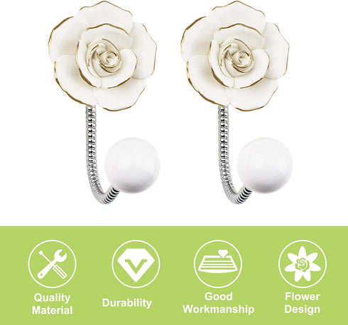 UFURMATE Coat Hooks, 2Pcs 3D Flower Ceramic Wall Coat Hook Decorative Flower Wall Mounted Hooks Single Prong Robe Hook for Hanging Scarf, Bag, Towel, Hat (Light Yellow Rose)