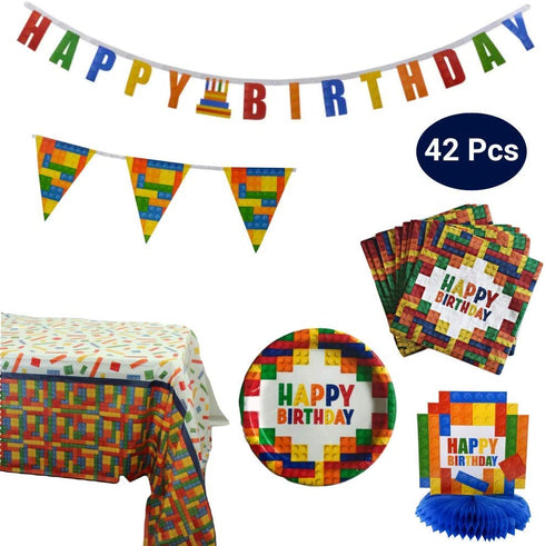 Colorful Building Blocks Party Supplies and Decoration Kit