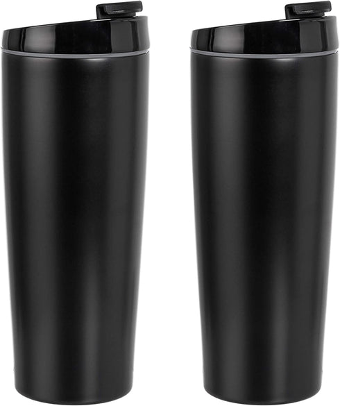 Amazon Basics Stainless Steel Tumbler with Flip Lid, Vacuum Insulated 30-Ounce, 2-Pack, Black
