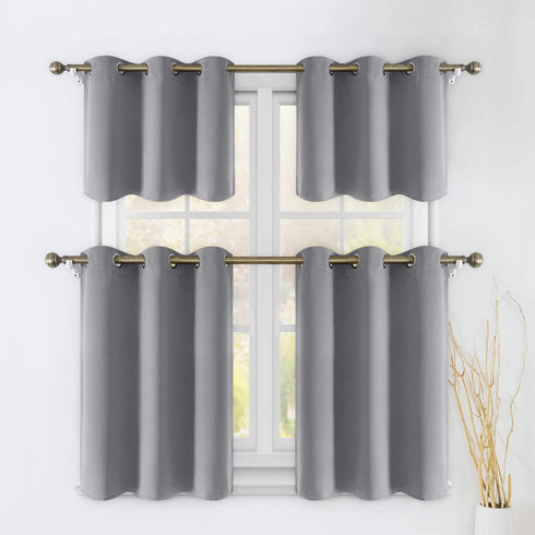 HOMEIDEAS 2 Panels Blackout Short Curtains for Small Window Tiers 24 inch Long Grommet Small Curtain Drapes Half Window Curtains for Kitchen Bathroom Cafe Dining, Light Grey