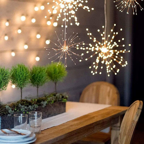 AMYSTEE 2 Pack Fireworks String Lights 180LED, Hanging Starburst Lights, Battery Operated Fairy String Lights with Remote Control for Christmas Wedding Party Indoor Outdoor Party Christmas Decoration