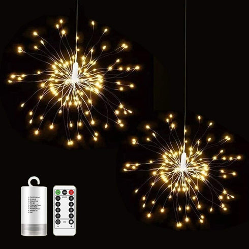 AMYSTEE 2 Pack Fireworks String Lights 180LED, Hanging Starburst Lights, Battery Operated Fairy String Lights with Remote Control for Christmas Wedding Party Indoor Outdoor Party Christmas Decoration