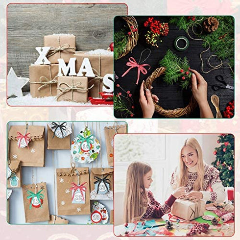 3 Rolls 75 Yards Gingham Ribbon Buffalo Woven Edge Ribbon with 10 M Twine Rope, Taffeta Ribbon Wrapping Plaid Ribbons for Hair Accessories Craft and Christmas Wrapping (4 Pieces)