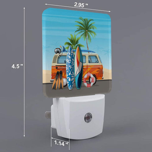 Bus Surfboard Palm Tree Plug-in Night Light Lamp with Sensor, Wall LED Nightlights Auto Dusk to Dawn Sensor for Bedroom,Baby Nursing,Bathroom,Kitchen,Hallway,Stairs, Home Decorative Summer Beach