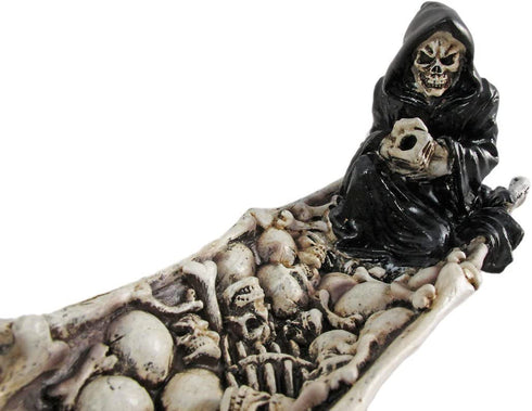 DWK Grim Reaper Skull Boat Decorative Incense Holder | Grim Reaper Decoration Large Incense Burner | Skull Decor Gothic Bookshelf | Reaper Figurines - 10L