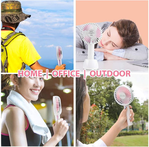 OCUBE Handheld Fan, Mini Hand Held Fan with 7 Color LED Light Base, 2000mAh Battery Operated USB Rechargeable Desk Fan, 3 Speeds Electric Portable Personal Cooling Fan for Home Office Travel (Pink)