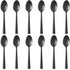 Matte Black Dinner Spoons Set of 12, E-far 7.9 Inch Stainless Steel Soup Spoons Tablespoons for Home, Kitchen or Restaurant, Non-toxic & Mirror Polished, Squared Edge & Dishwasher Safe