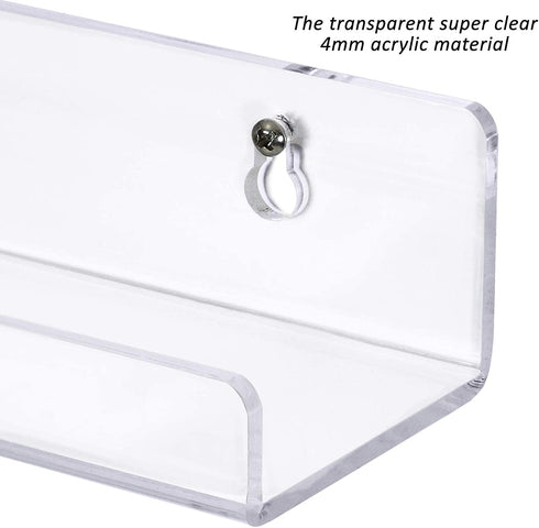Estilo Set of 2 Acrylic Clear Wall Mounted Display Floating Shelves For Cosmetics, Photos, Books.- 15" inches
