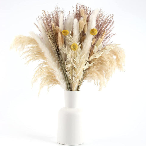 61Pcs Natural Dried Pampas Grass, 17" Tall Fluffy Pompous Grass Dried Flowers Bouquet Decor with Reed Grass/Wheats/Lagurus Ovatus/ for Boho Farmhouse Rustic Vase