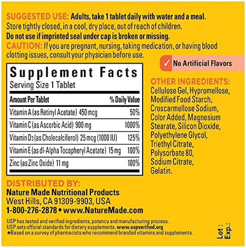 Nature Made Super C with Vitamin D3 and Zinc, Dietary Supplement for Immune Support, 60 Tablets, 60 Day Supply