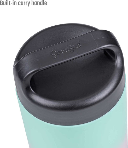 Goodful Vacuum Sealed Insulated Food Jar with Handle Lid, Stainless Steel Thermos, Lunch Container, 16 Oz, Ombre Pink to Blue