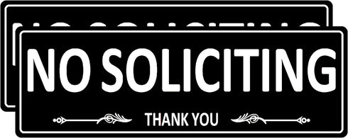 (2 Pack) No Soliciting Sign for House Door, Metal Self-Adhesive No Solicitation Signs for Business Home, 7.5 x 2.5 inches Aluminum No solicitors Signs for Office Gate Window, No Fade Rust Free