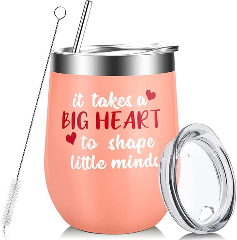 Teacher Appreciation Gifts for Teacher,Valentines Day Gifts for Teachers Women Teacher Professor-12 OZ Stainless Steel Wine Tumbler with Lid Straws for Christmas Stocking Stuffers,Birthday,Anniversary