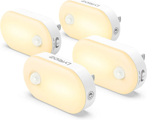 Motion Sensor Night Light Plug in, LYRIDZ Superior Bright 1-120LM Smart Nightlight Warm White LED Light with Stepless Adjustable Brightness for Bedroom, Kitchen, Stairs, Hallway, 4 Pack