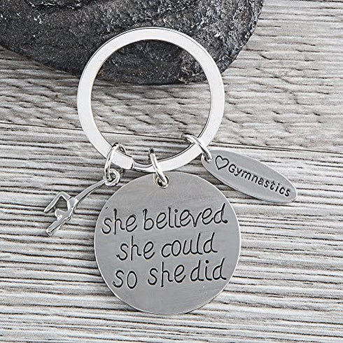 Sportybella Gymnastics Keychain- She Believed She Could So She Did Girls Gymnastics Gift- Gymnastics Jewelry for Gymnast