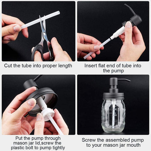 4 Pack Mason Jar Soap Dispenser Lids with Pumps, Rustproof Stainless Steel, Lotion Soap Dispenser Lids Replacement for 16 oz Regular Mouth Mason Jar Decor, 4 Brushes Included