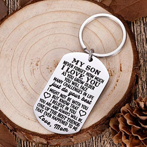 To My Son Christmas Keychain Gifts from Mom Dad Mother To Son Him Teens Stocking Stuffers Adult Men Teenage Boys Kids Birthday Graduation Sweet Sixteen Going To College Guys Males Wedding Gifts Present