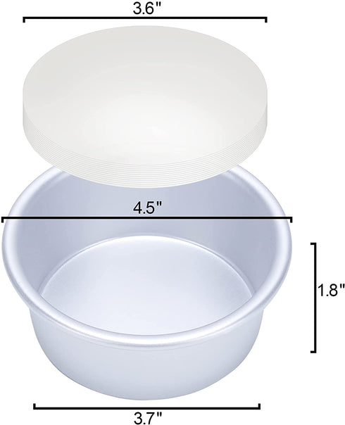 4 Inch Cake Pan, Set of 8, Anodized Aluminum Round Cake Pans with 100 Pcs Parchment Paper Tins Baking Pan for Cheese Cake, Pizza, Quiche, Non Toxic, Leakproof, Easy Release