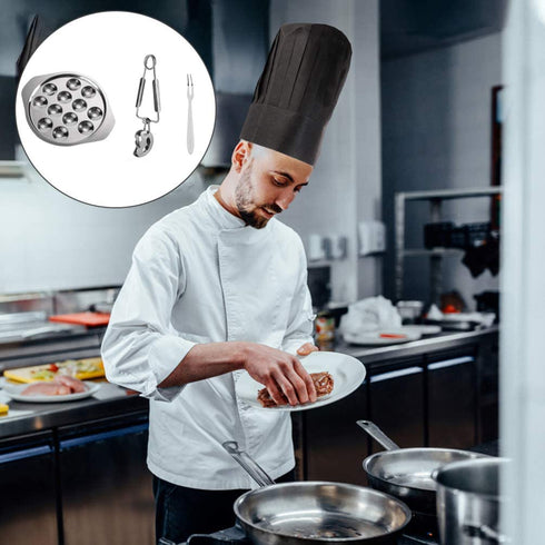 Cabilock Escargot Dining Set 12 Compartment Holes Snail Escargot Plate Tong Fork Set Oyster Serving Trays Stainless Steel Oyster Pan Shell Shaped Dishes for Lemons Sauce Oysters