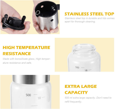 Extra Large Olive Oil Dispenser Bottle - Auto Flip Condiment Container With Automatic Cap and Stopper - Leakproof Vinegar Glass Cruet (300 ml and 500 ml a set)