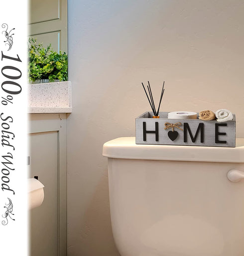 Bathroom Decor Box Toilet Paper Storage Box Bathroom Wood Tank with Home Sign Rustic Paper Holder Box Decor for Farmhouse Home Kitchen Bathroom Countertop Decor (White)