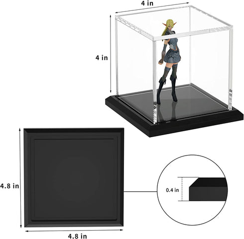 FEMELI Acrylic Display Case, Clear Box Cube Organizer Stand with Base, Assembled Countertop Showcase for Home Collections Action Figures Toys (4in)