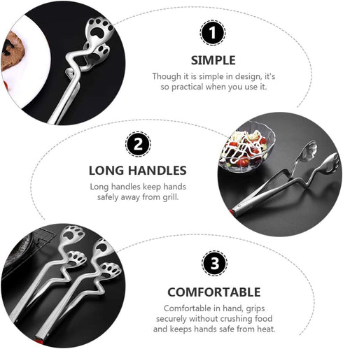 DOITOOL Stainless Steel Kitchen Tongs Cat Paw Tongs Food Serving Tongs Barbecue Cooking Grilling Non Slip Tong Kitchen Utensil Gadgets