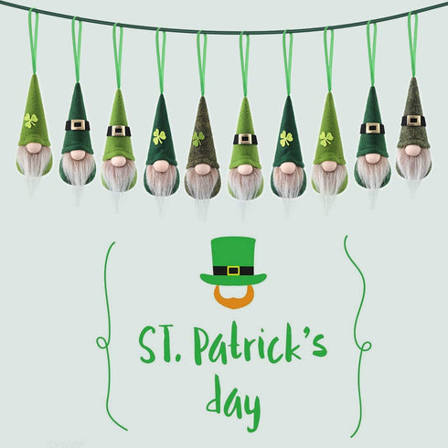St Patrick Day Hanging Gnome Ornaments Set of 10, Irish Gnomes Handmade Leprechaun Elf Tomet DecorationsSpring Gnome Lucky Clover Hanging Ornament