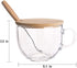 PARACITY Glass Cup 15OZ Clear Coffee Mug with Lids Spoon for Breakfast Tea,Milk,Beverage,Oats,yoghurt