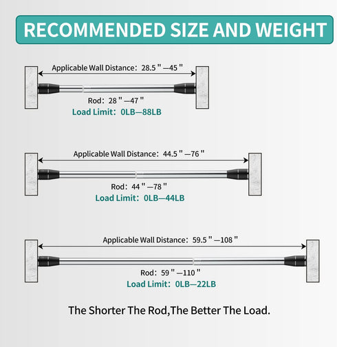 Minkay Shower Curtain Rod Tension No Drill for Bathroom Windows,Curtain Shower Rod,Black 28-47 inches 304 Stainless Steel, Never Fall Off, Rust Free.