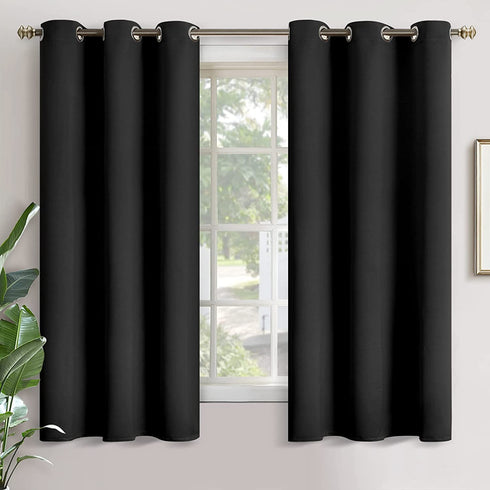 YoungsTex Black Blackout Curtains for Bedroom - Thermal Insulated with Grommet Top Room Darkening Noise Reducing Curtains for Living Room, 2 Panels, 42 x 63 Inch