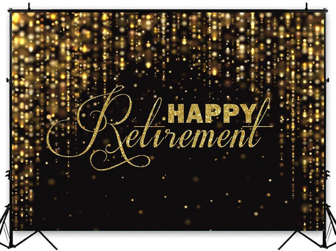 Avezano Happy Retirement Backdrop 7x5ft Black and Gold Glitter Photo Background Retirement Party Decorations Glitter Lights Congrats Retirement Photo Booth Prop